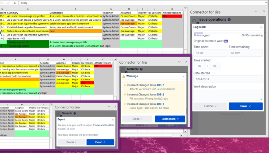 Issue edition marked with changes and creating new Jira issue from Excel