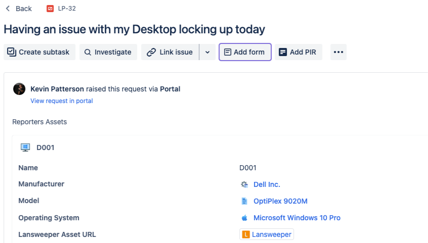 Asset Details available directly in the Jira Issue