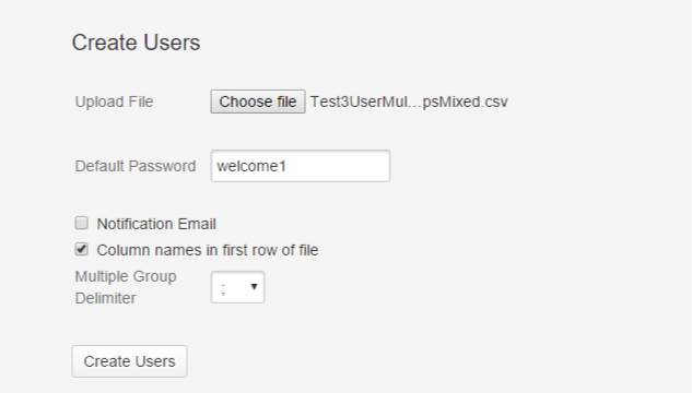 Select the parameters for the users to be uploaded