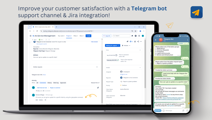 Improve your customer satisfaction with a Telegram bot support channel and Jira integration.