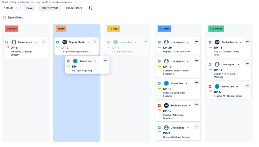 Drag and drop issues between columns to easily adjust due dates in Jira