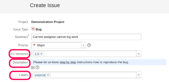 Create Issue and watch default values added automatically