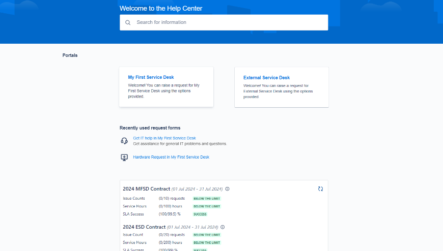 Show ticket counts and service hours in JSM portal