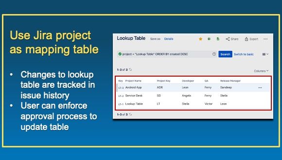 Use Jira project as mapping table