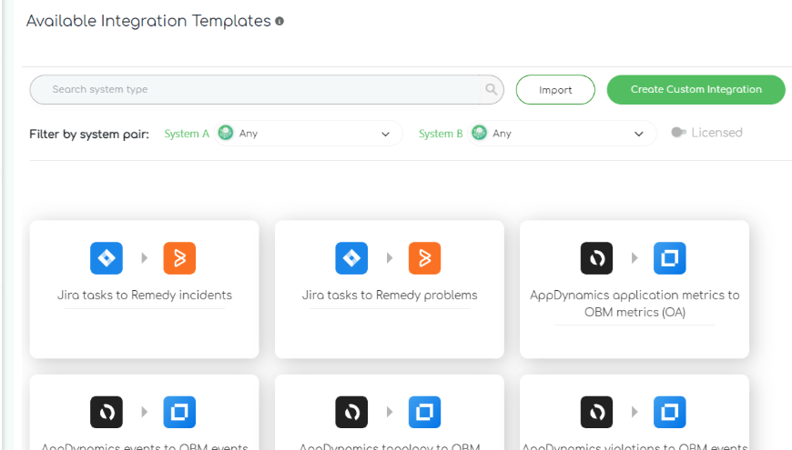 ZigiOps offers vast library with pre-defined integration templates and the option to import your own template.