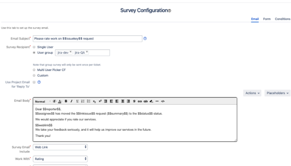 The most versatile custom surveys - create unlimited questions of any type, modify rating scale, apply corporate branding, view client rating and feedback in the ticket, get analytics on customer satisfaction, and more!