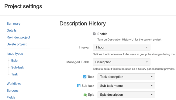 Feature could be enabled per Jira project with configurable interval to group changes made by same author