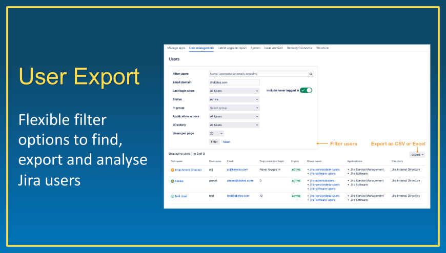 Filter and Export Users in CSV or Excel format