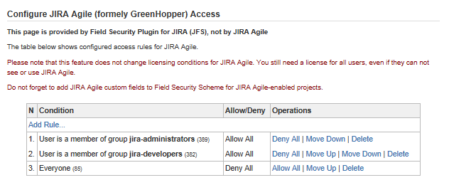 Set access rules for Jira Agile plugin