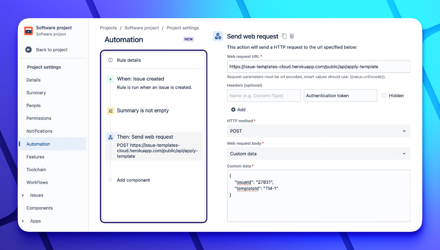 Automate events in Jira with templates