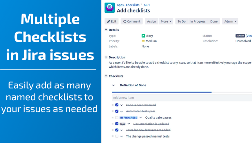 Add one or more checklists to issues