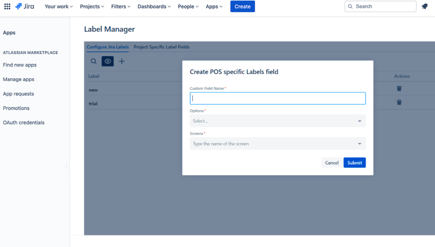 Project Specific Label Fields