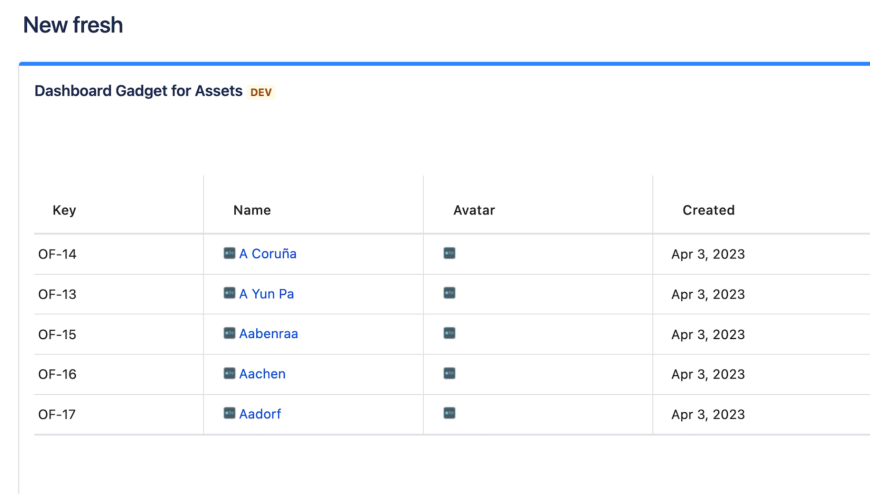 Show Assets in a Jira Dashboard