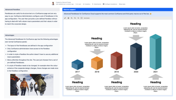 Configuration changes are reflected immediately.
Advanced Panelboxes supports the most common Confluence and third-party macros out of the box.