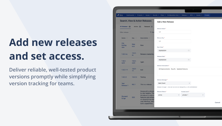 Add new releases and set access.