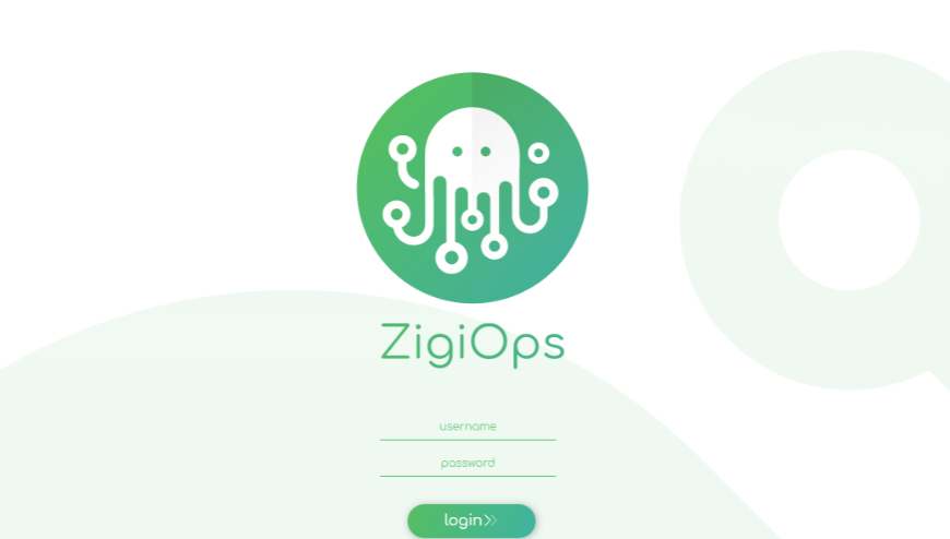 ZigiOps login screen with credentials needed