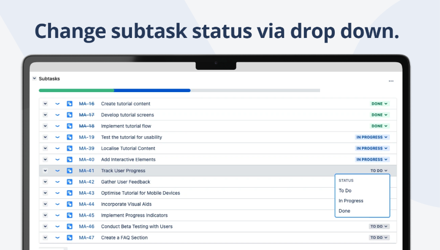 Directly change subtask status via dropdown