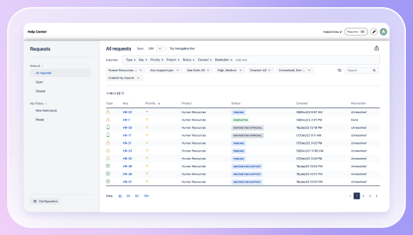 Extend, sort and filter the requests list