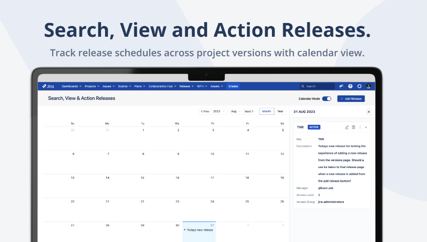 Track release schedules across project versions with calendar view.