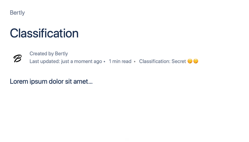 Classify a Confluence page by selecting a classification level to show others the classification level of the page.