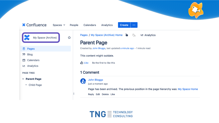 Clean up your Confluence by archiving pages that are no longer needed. Archived pages are moved to the corresponding archived space.
