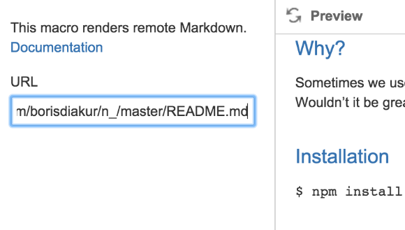 Preview the markdown file in the Confluence macro