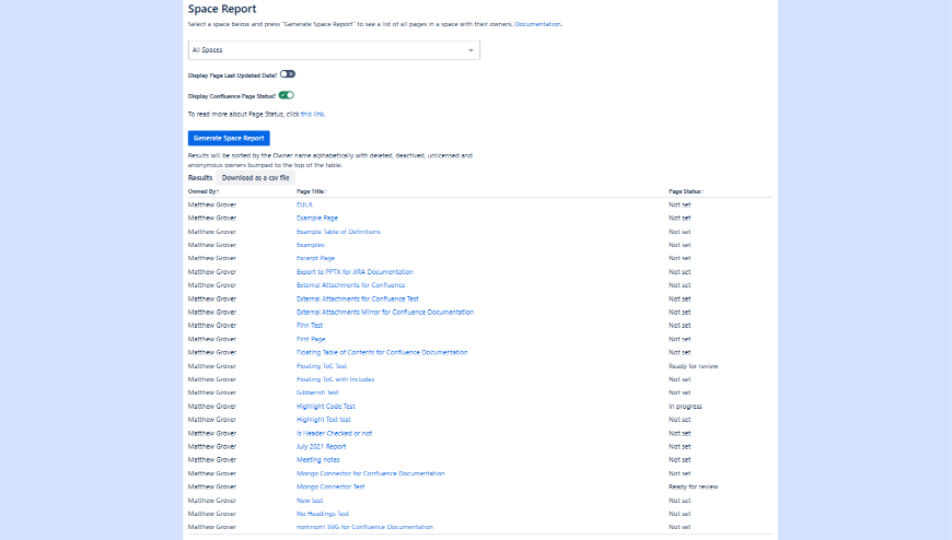 See which Users own which Pages in a Space