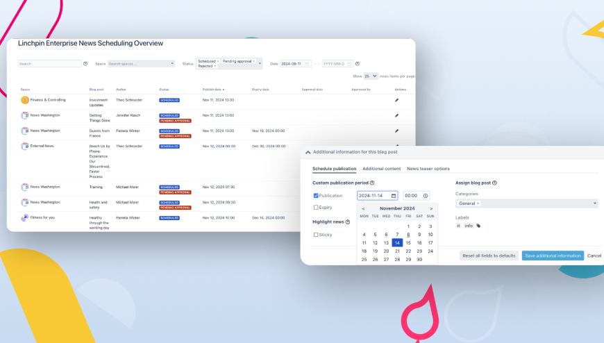 Within the edit view you can set publish or expiry dates. An additional approval workflow lets you uphold your quality standards.