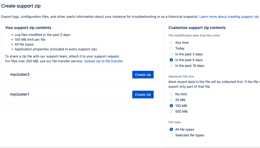 Create a support zip