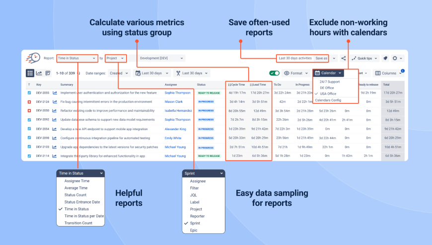 Time in status reports