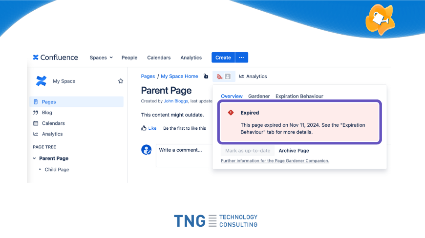 When an expiration date is set for a page, the page gardener will be automatically notified on that date. Page expiration configuration is very flexible. Inheritance can be applied over entire page hierarchies.
