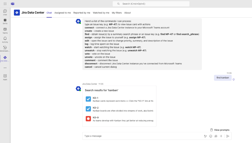 Quick actions with Jira Data Center bot