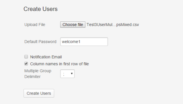 Select the parameters for the users to be uploaded