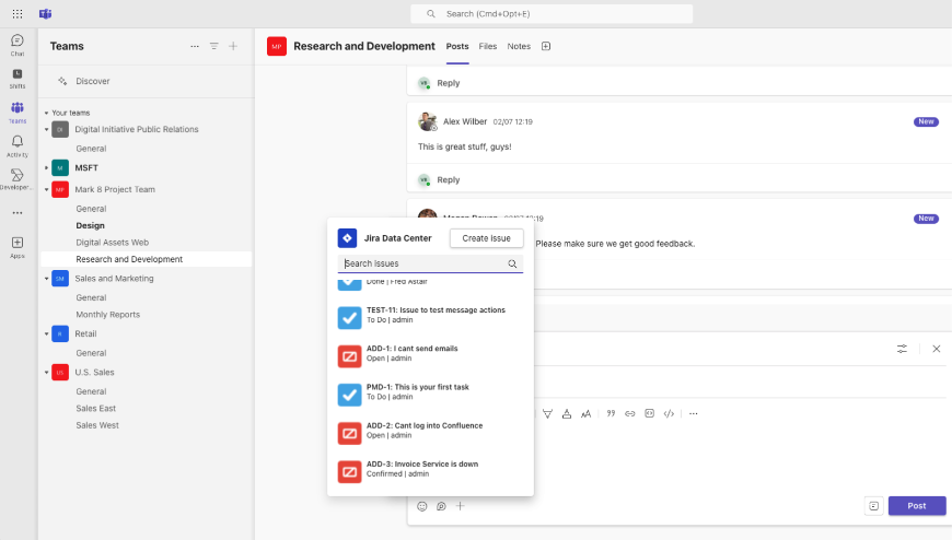 Search, share or create new Jira Issues for team