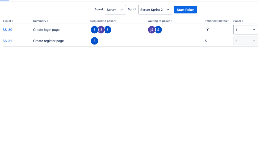 Async Poker overview for all sprint tickets