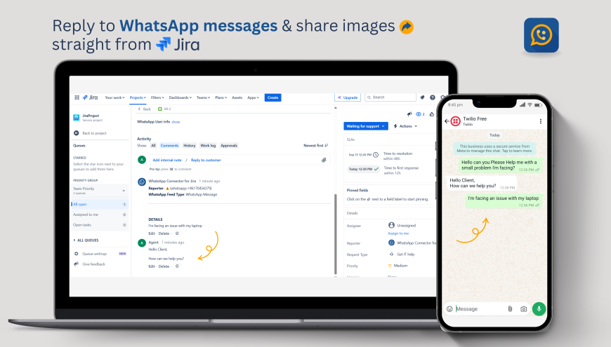 Reply to WhatsApp messages and share images straight from Jira