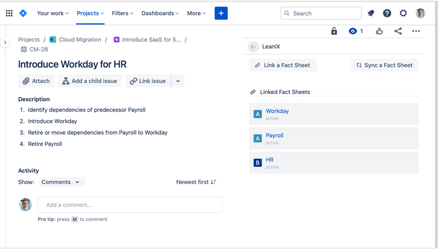 Link SAP LeanIX fact sheets to Jira issues