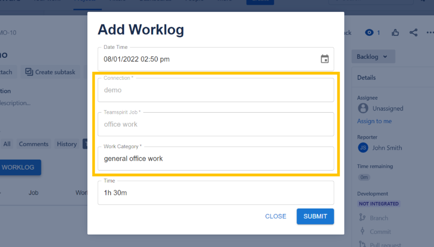 Configurable worklog screen