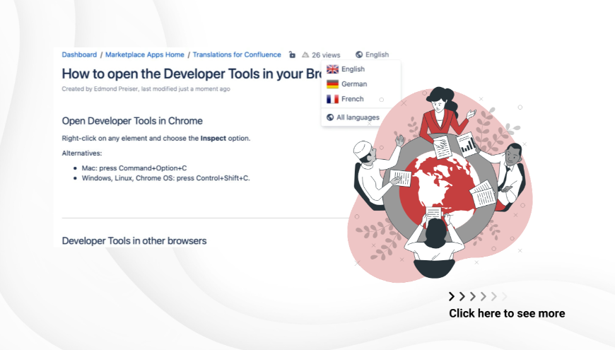 Use the drop-down menu to switch between the available language versions of a page.