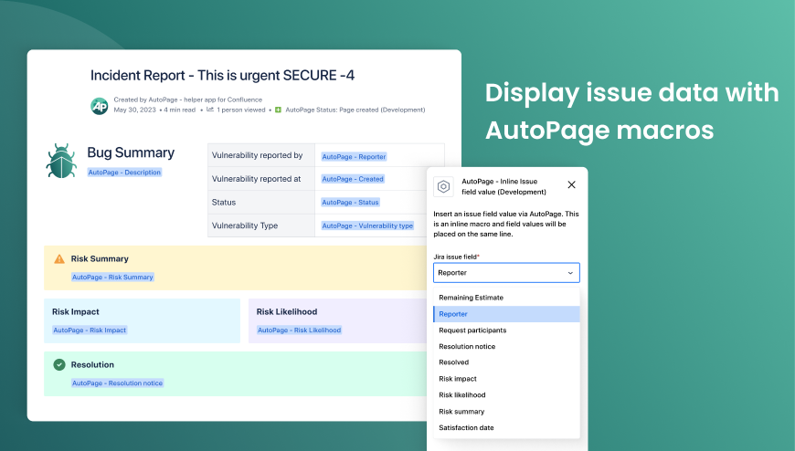 Create dynamic Jira values with AutoPage macros directly displayed on your Confluence page