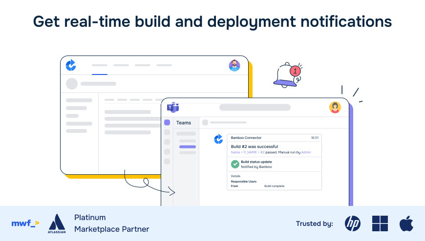 Stay informed and respond quickly with real-time build and deployment notifications on Microsoft Teams.
Don't miss important build failures, hanging jobs, etc.​