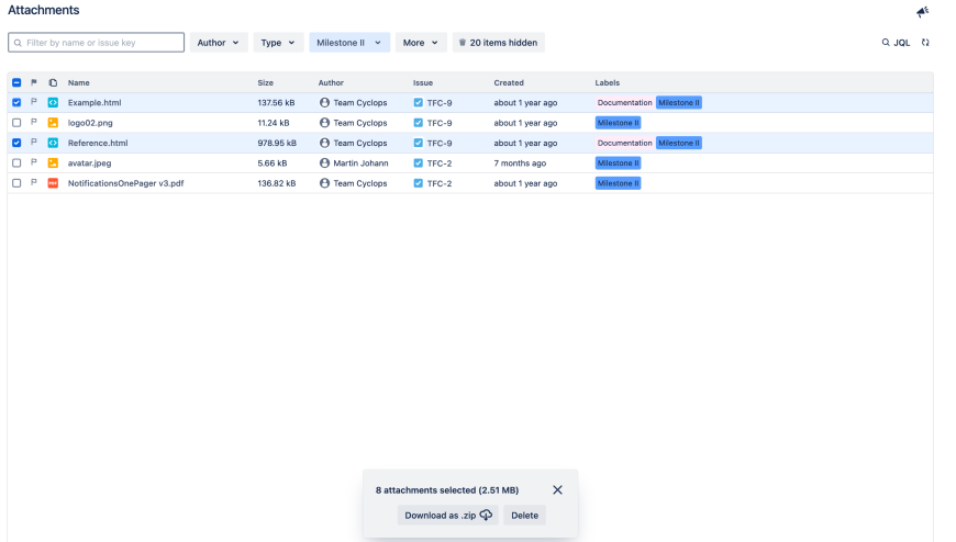 Process attachments in bulk