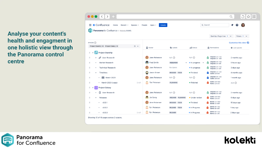 A view of the Panorama dashboarding showing a loaded space and its associated metadata.