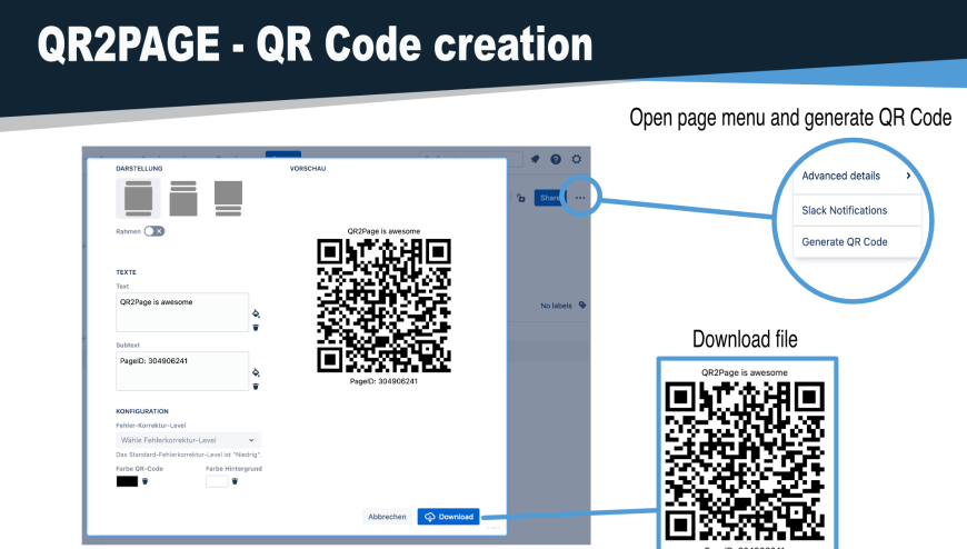 Create a QR code that links to a confluence page