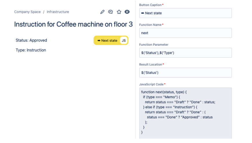 JavaScript Button to change state of a wiki page.