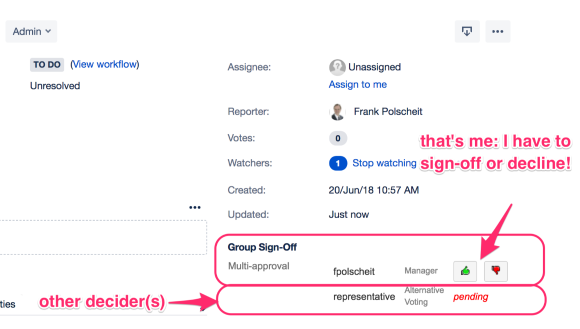 If you are a decider being listed, just click on "sign-off" or "decline" to document your decision.