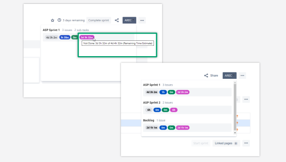 You can view the total calculated time by swimlanes and sub-tasks.