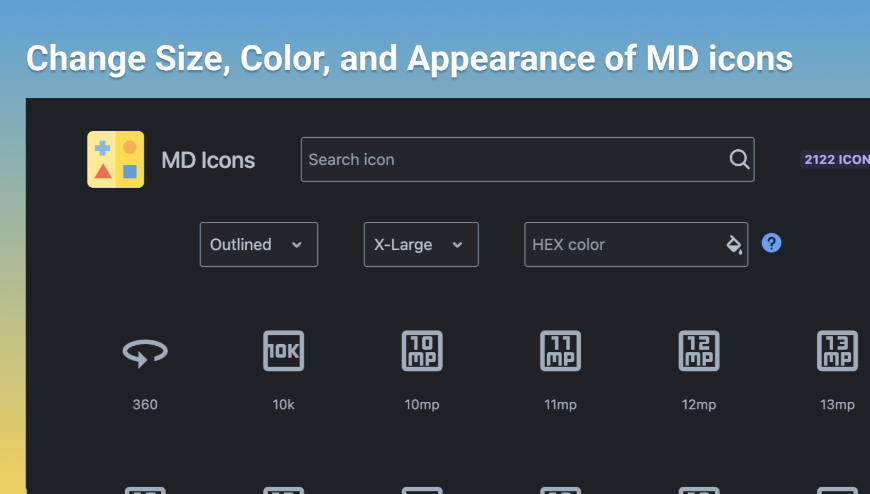 Configure: size, color, and appearance of MD icons