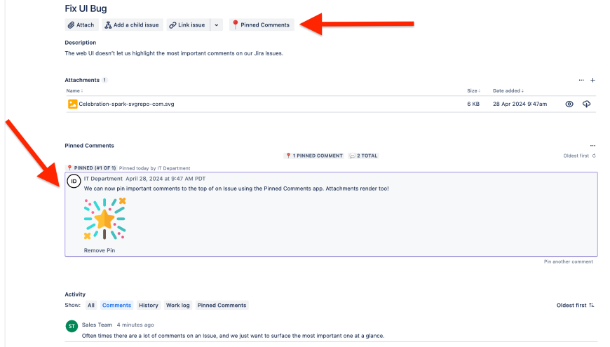 Pin comments to the top of your Issues