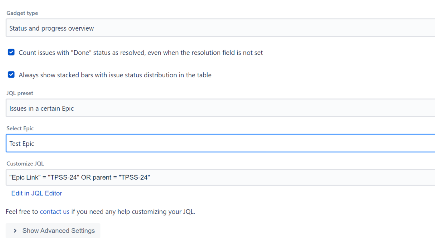 Configure app to include issues using JQL filter